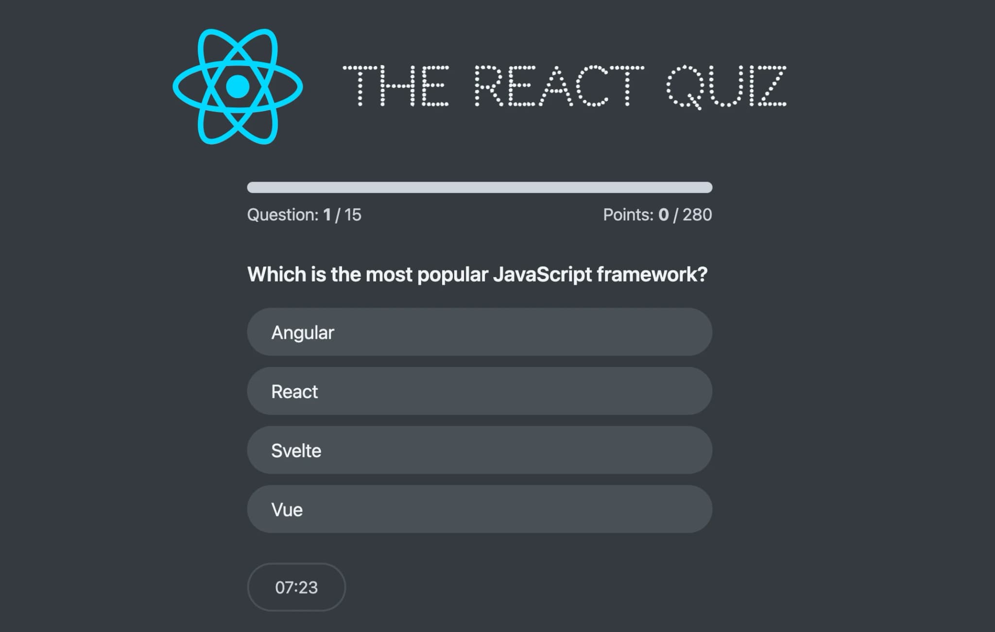 An image of the React Quiz project.